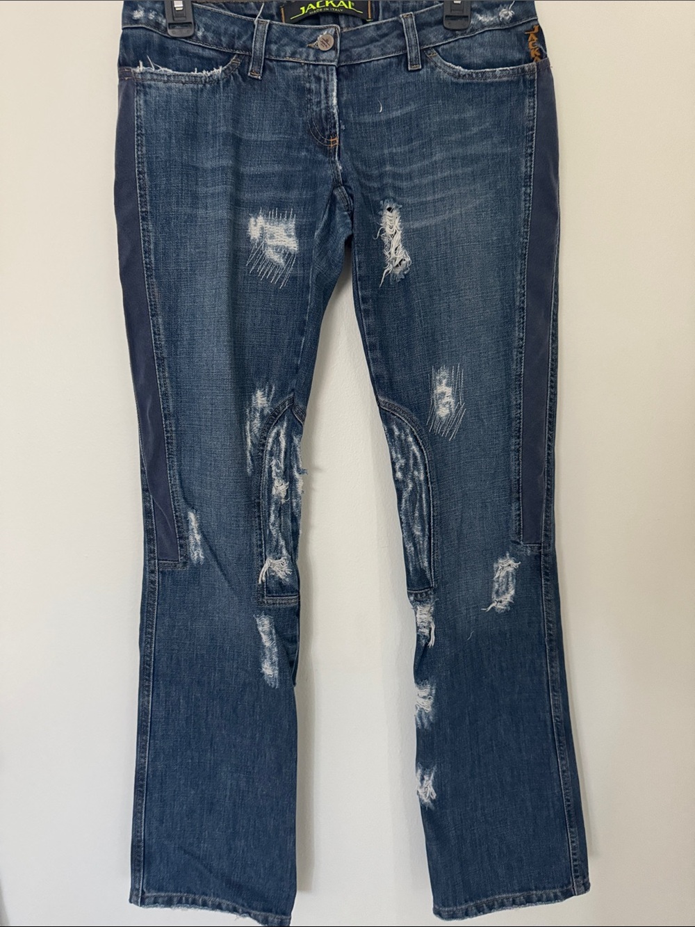 Jackal Dark Blue Flare Jeans with Distressed Detailing